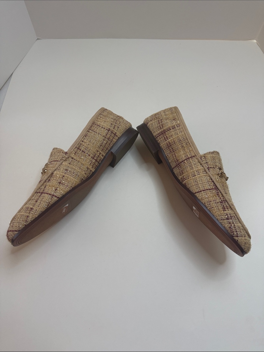 NIB Sam Edelman Tweed Loafers Size 7.5 Gold Accent Textured Plaid Flats - Picture 9 of 10